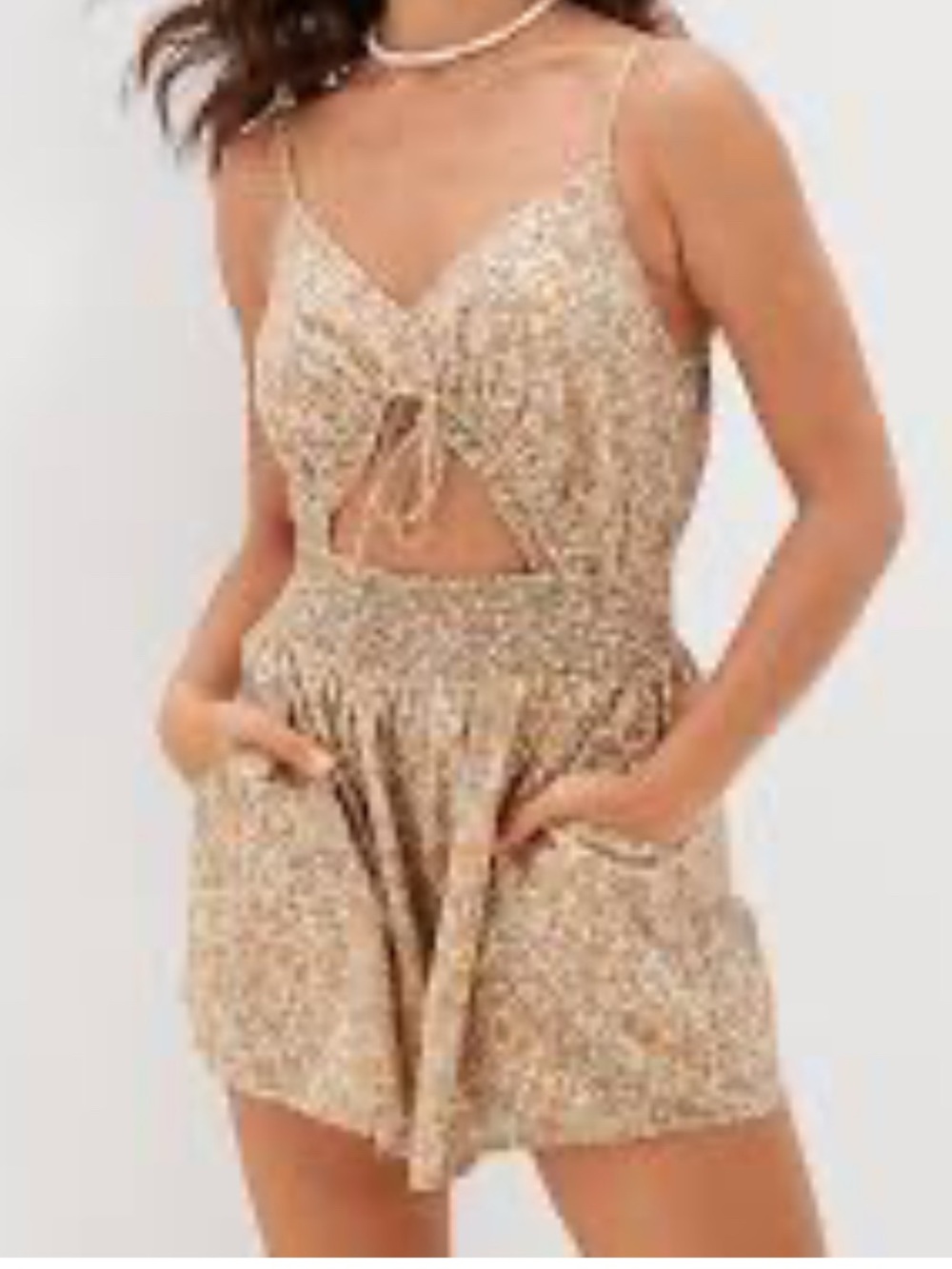 American Eagle Outfitters Beige Floral Tie-Front Romper